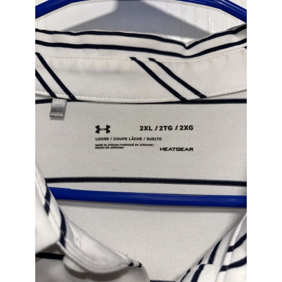 Under Armour Golf Polo Shirt Men's XXL White Striped Torrey Pines Logo Heat Gear - Picture 3 of 6